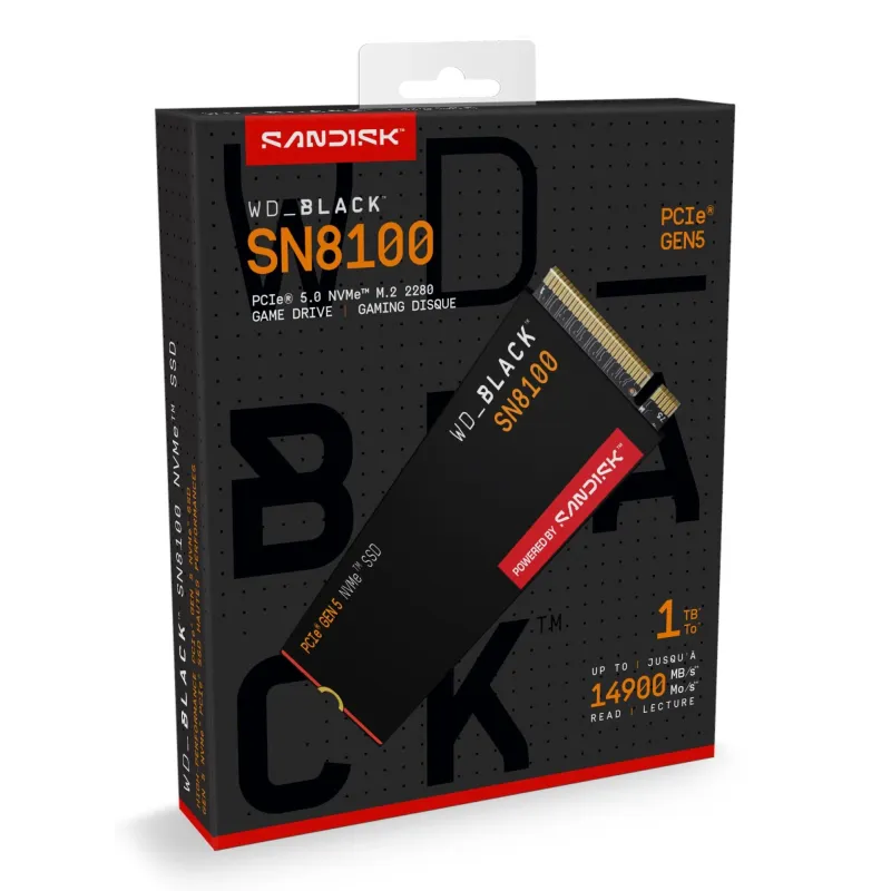 SSD-SANDISK-2400xTBW rating-NVMe Yes-PCI Express 5.0-M.2-1000 GB-POWERED BY SANDISK-Black SN8100-WDS100T1X0M