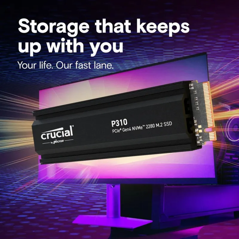 SSD-CRUCIAL-P310-2TB-M.2-PCIe Gen4-NVMe-3D NAND-Write speed 6000 MBytes-sec-Read speed 7100 MBytes-sec-TBW 440 TB-CT2000P310SSD5