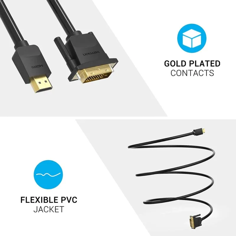 Cable hdmi to dvi 5m-black abfbj vention