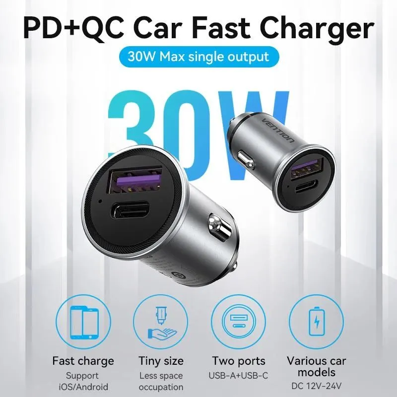 Mobile charger car usb-2p gray ffbh0 vention