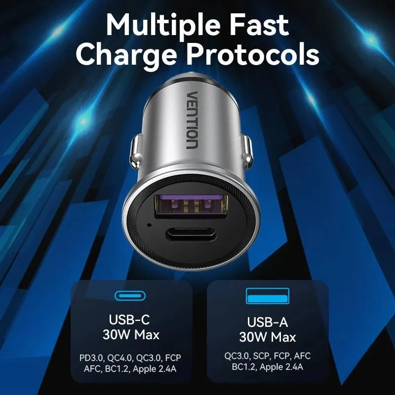 Mobile charger car usb-2p gray ffbh0 vention