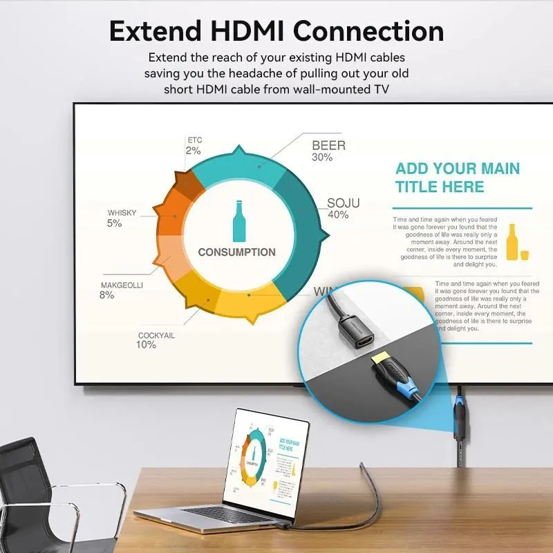 Cable hdmi male-female 4k-1m black ahcbf vention