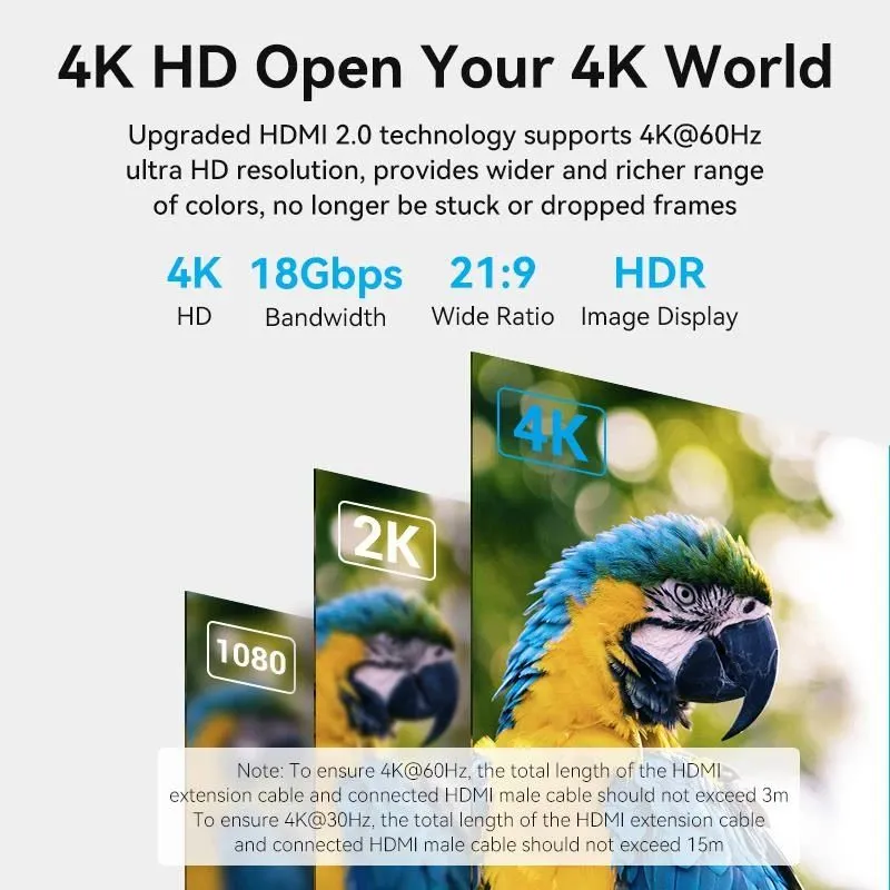 Cable hdmi male-female 4k-1m black ahcbf vention