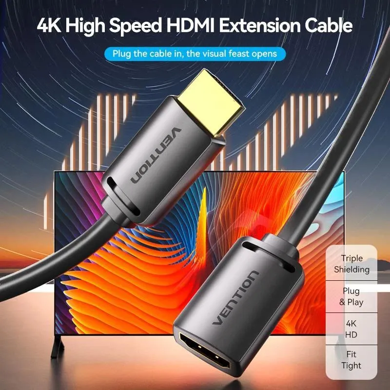 Cable hdmi male-female 4k-1m black ahcbf vention