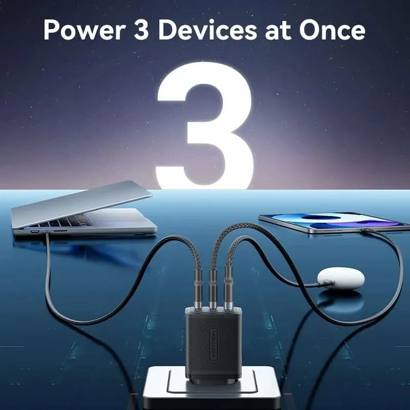 Mobile charger wall 65w usb-3p black ferb0-eu vention