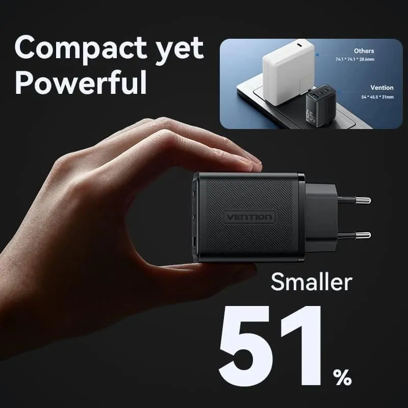 Mobile charger wall 65w usb-3p black ferb0-eu vention