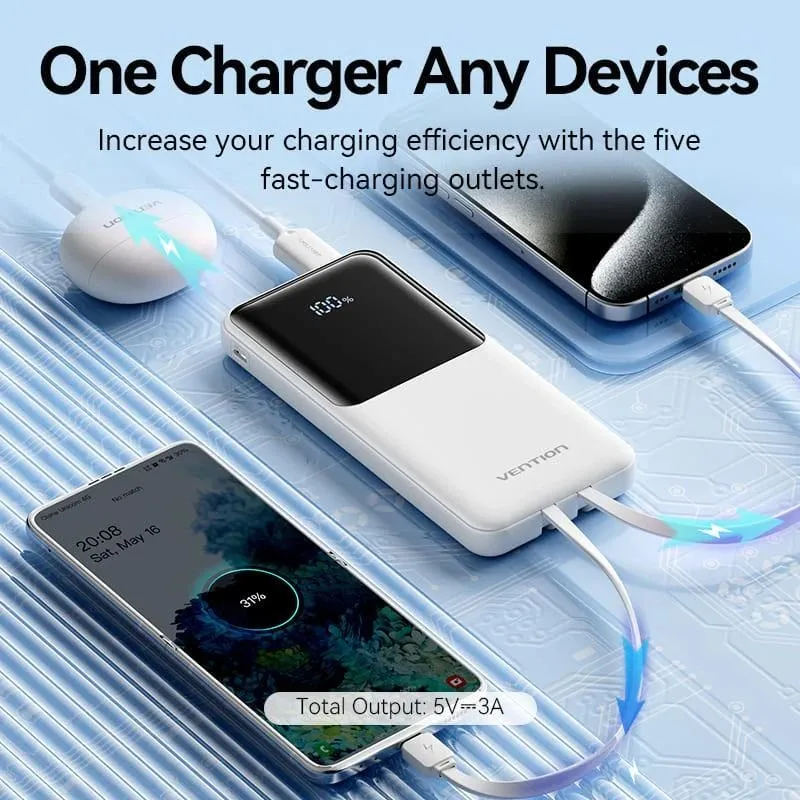 Power bank usb 10000mah 22.5w-white fhow0 vention