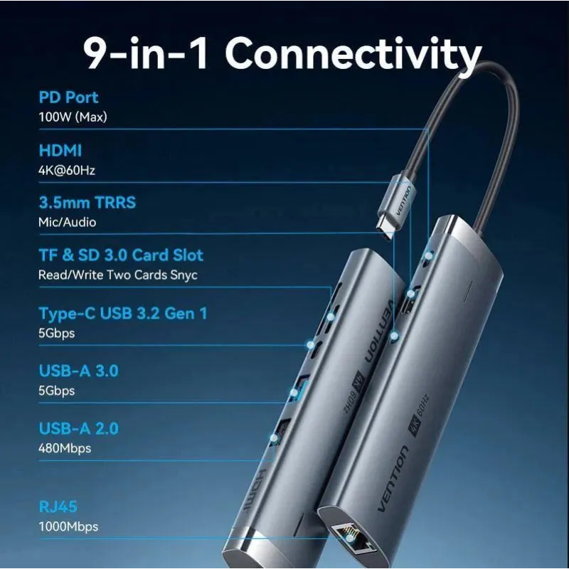 Nb acc docking station 9in1-usb-c 0.15m tgvhb vention