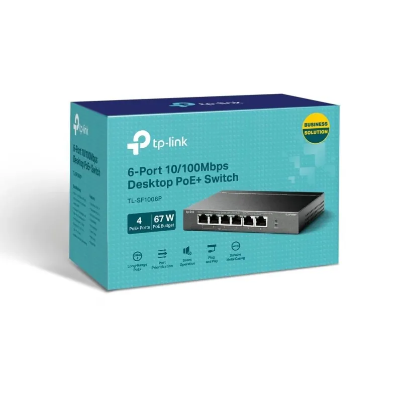 TP-LINK - Switch - TL-SF1006P - Unmanaged - Desktop - 10-100 Mbps ,RJ-45, ports quantity 6 - PoE+ ports quantity 4 - Power
