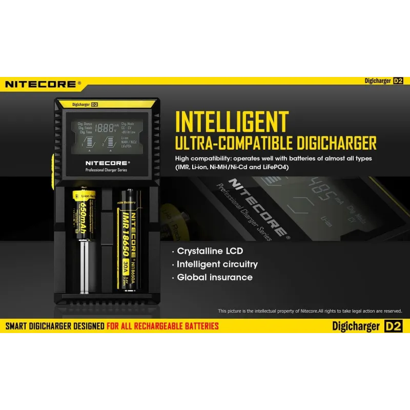 Battery charger 2-slot-d2 eu nitecore