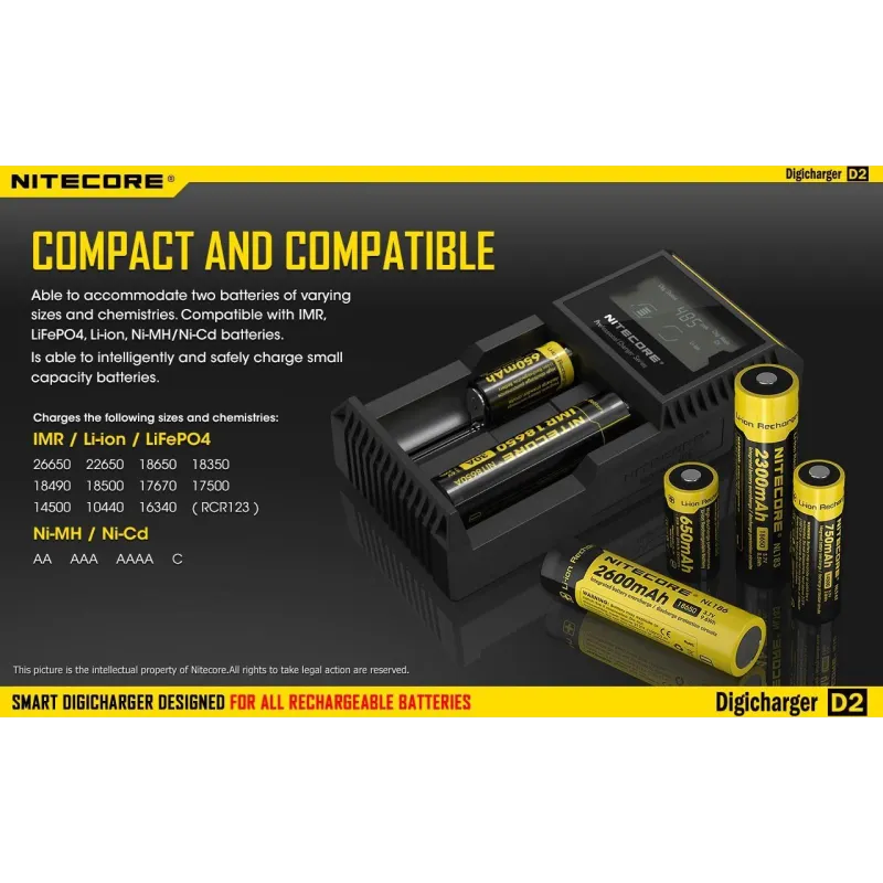 Battery charger 2-slot-d2 eu nitecore