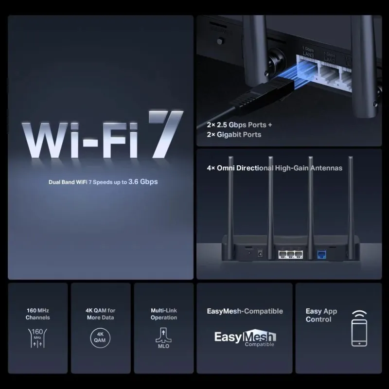 Wireless Router-MERCUSYS-Router-3600 Mbps-Number of antennas 4-MR27BE