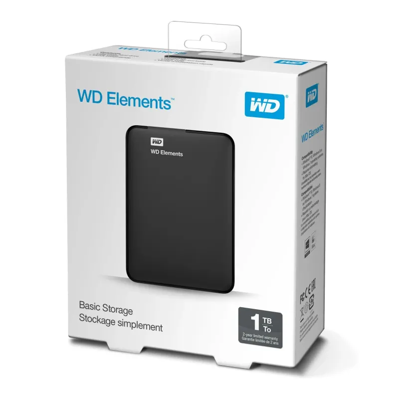 External HDD-WESTERN DIGITAL-Elements Portable-1TB-USB 3.0-Colour Black-WDBUZG0010BBK-WESN