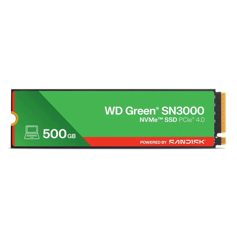 SSD-SANDISK-150xTBW rating-MTBF 1.75 h-NVMe Yes-PCI Express 4.0-M.2-500 GB-POWERED BY SANDISK-Green-WDS500G4G0E