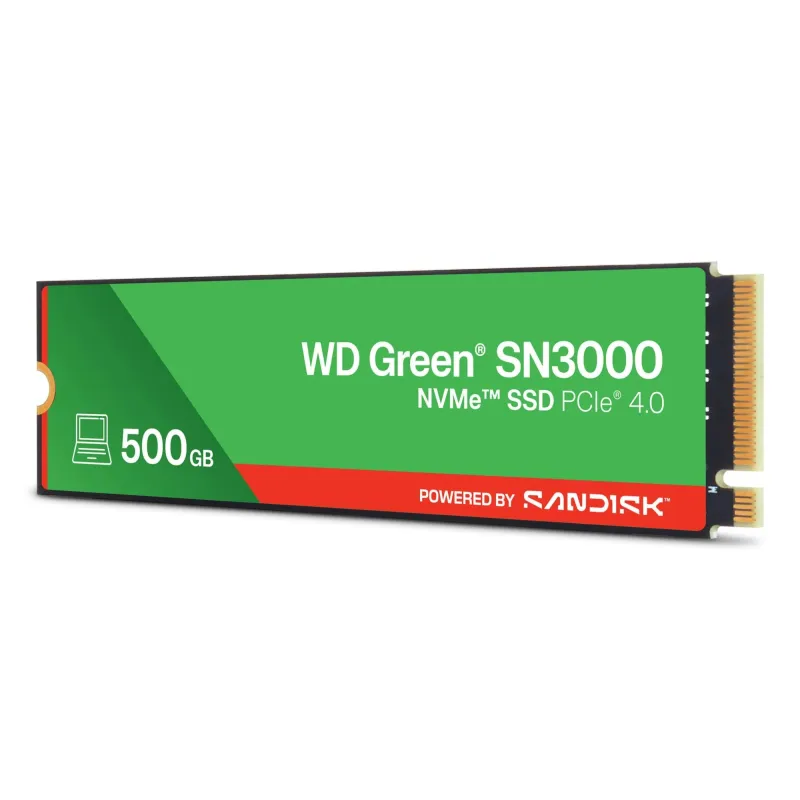 SSD-SANDISK-150xTBW rating-MTBF 1.75 h-NVMe Yes-PCI Express 4.0-M.2-500 GB-POWERED BY SANDISK-Green-WDS500G4G0E