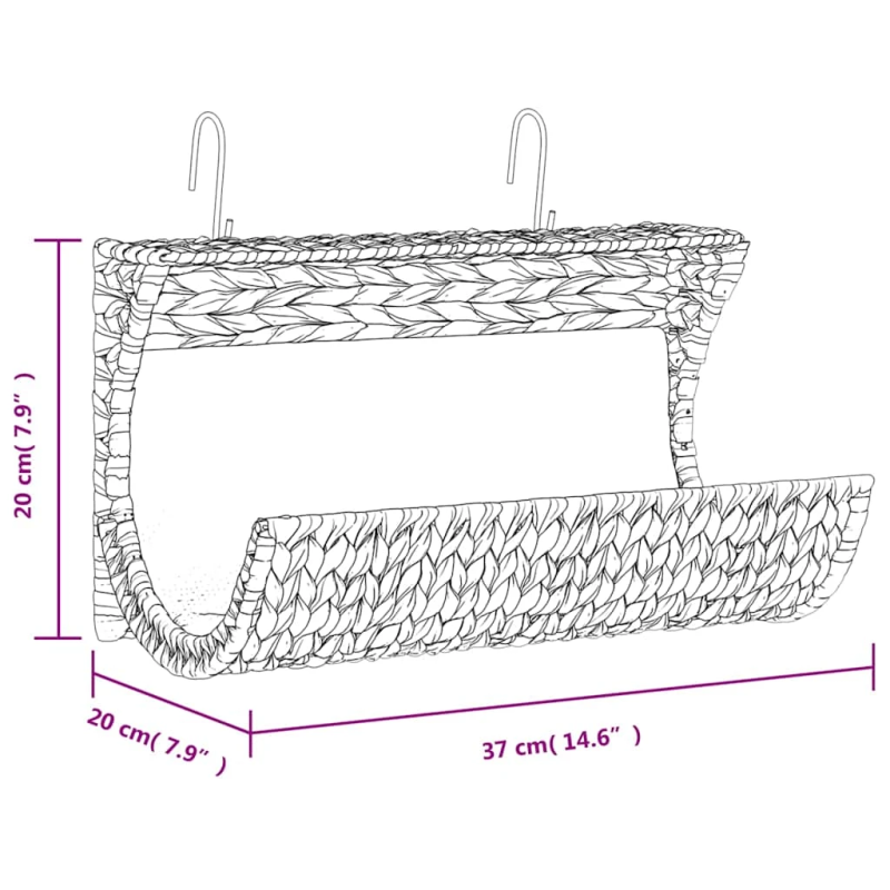 vidaXL kaķu gulta ar spilvenu, ūdens hiacinte, 37x20x20 cm