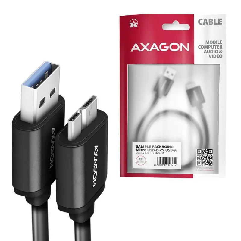 Cable usb3.2 to micro-b 1m-speed blk bumm3-am10ab axagon