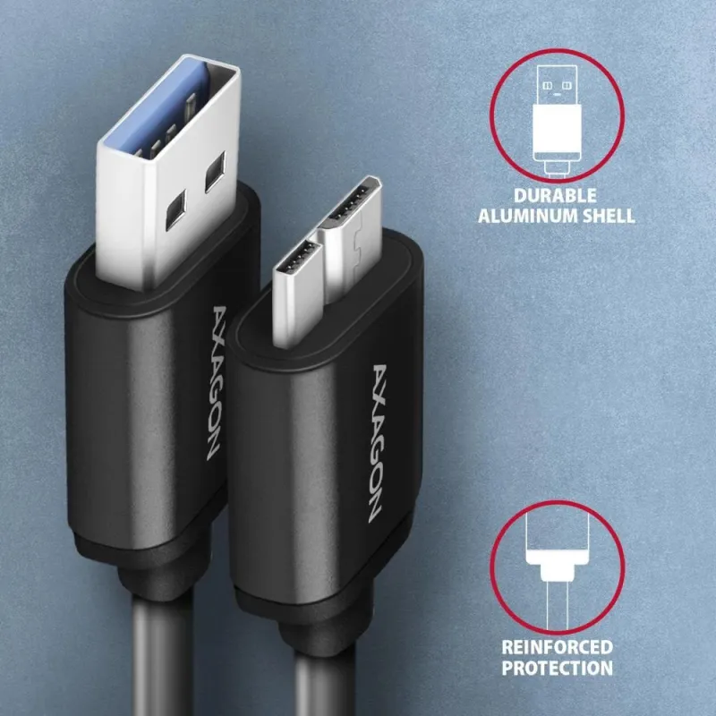 Cable usb3.2 to micro-b 1m-speed blk bumm3-am10ab axagon