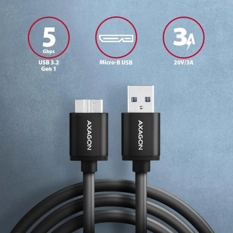 Cable usb3.2 to micro-b 1m-speed blk bumm3-am10ab axagon