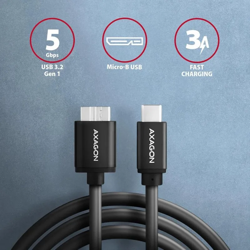 Cable usb-c to micro-b 1m-speed blk bumm3-cm10ab axagon
