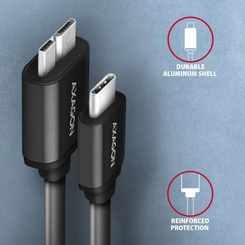Cable usb-c to micro-b 1m-speed blk bumm3-cm10ab axagon