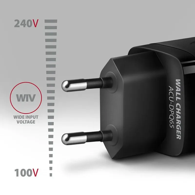 Mobile charger wall usb 65w-gan 3port acu-dpq65 axagon