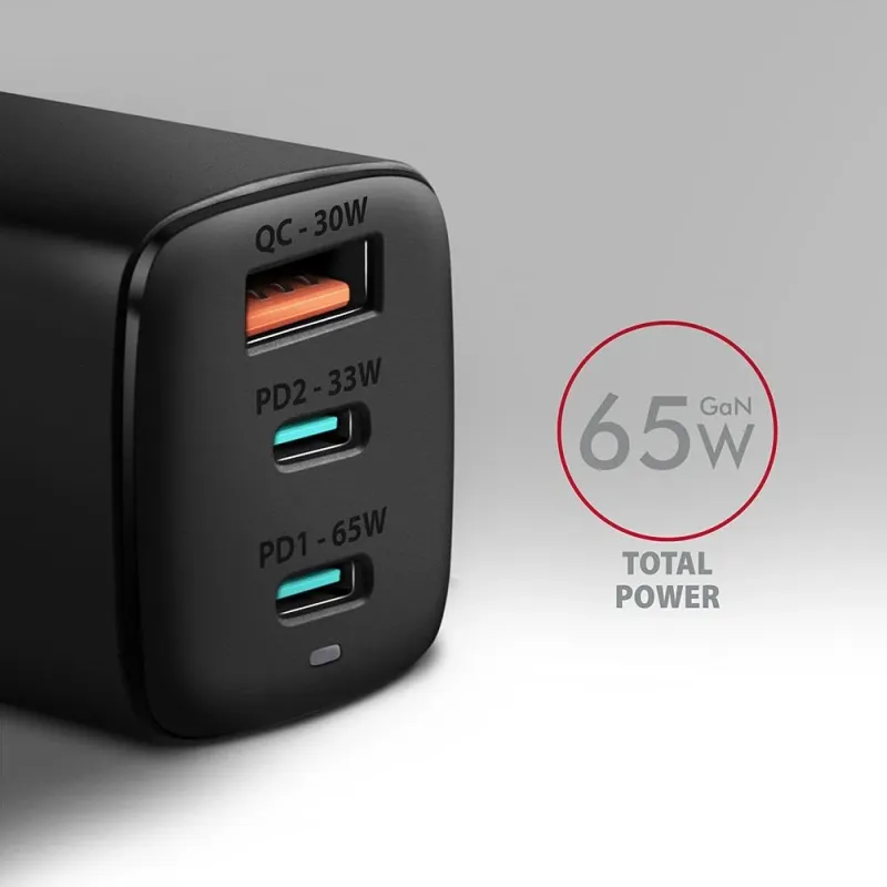 Mobile charger wall usb 65w-gan 3port acu-dpq65 axagon