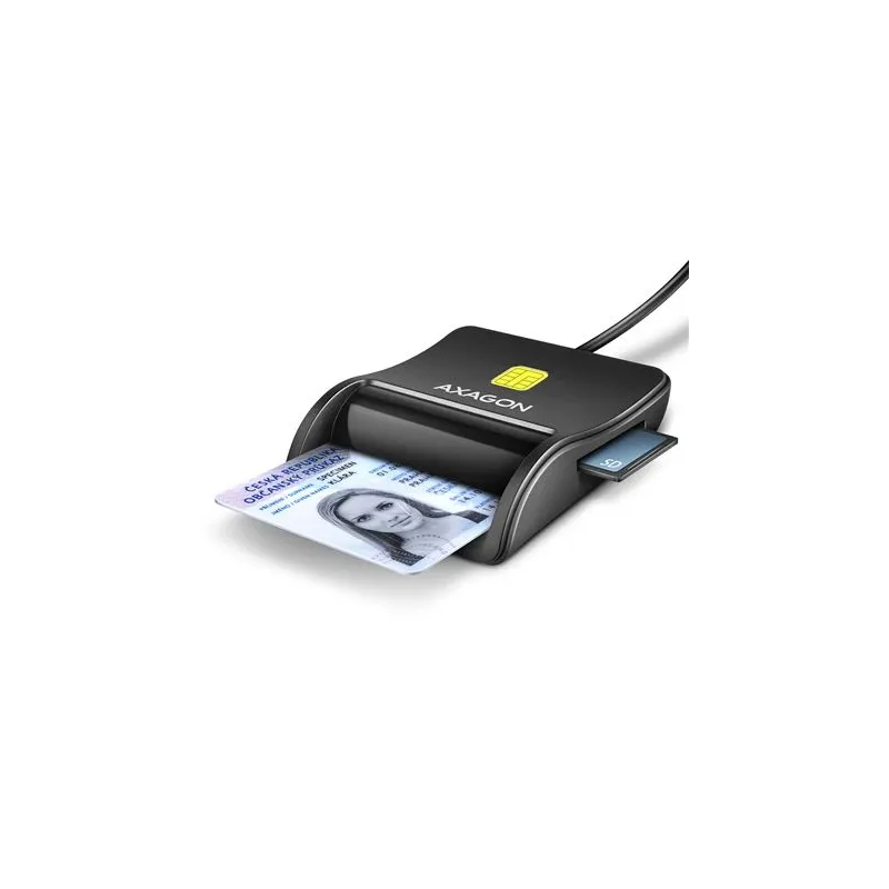 AXAGON Compact desktop USB contact Smart-ID & SD-microSD-SIM card reader with long, USB-A cable - CRE-SM3SD