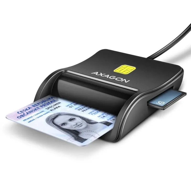 AXAGON Compact desktop USB contact Smart-ID & SD-microSD-SIM card reader with long, USB-A cable - CRE-SM3SD