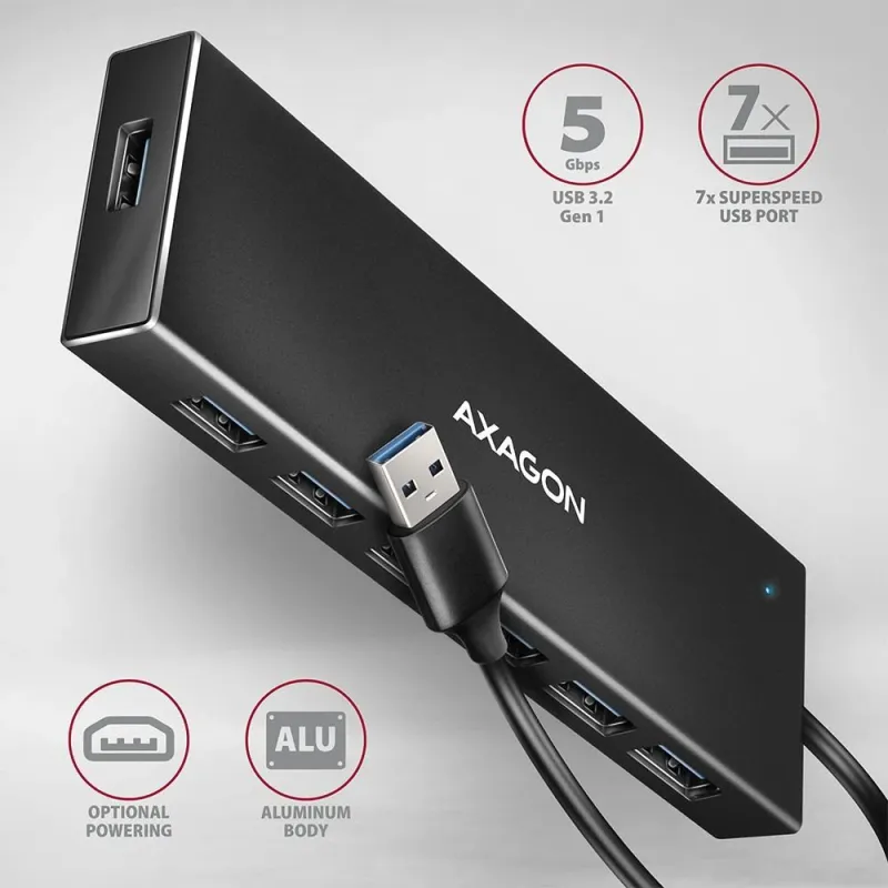 I-o hub usb3.2 7port flat-1m hue-f7a axagon