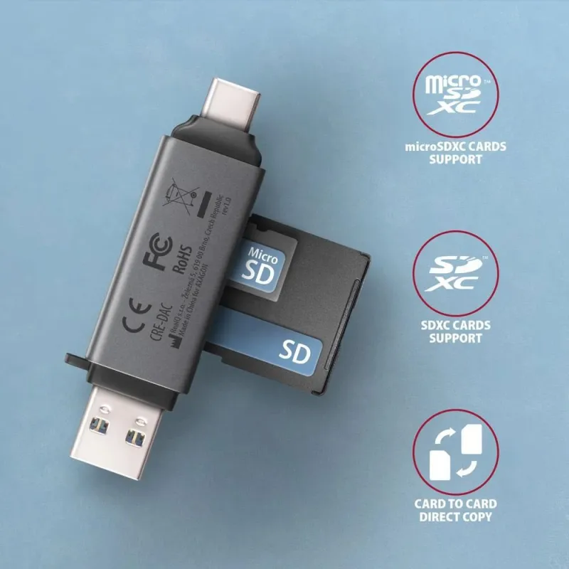 AXAGON Mobile USB 3.2 Gen 1 MINI card reader with USB-C and USB-A connectors - CRE-DAC