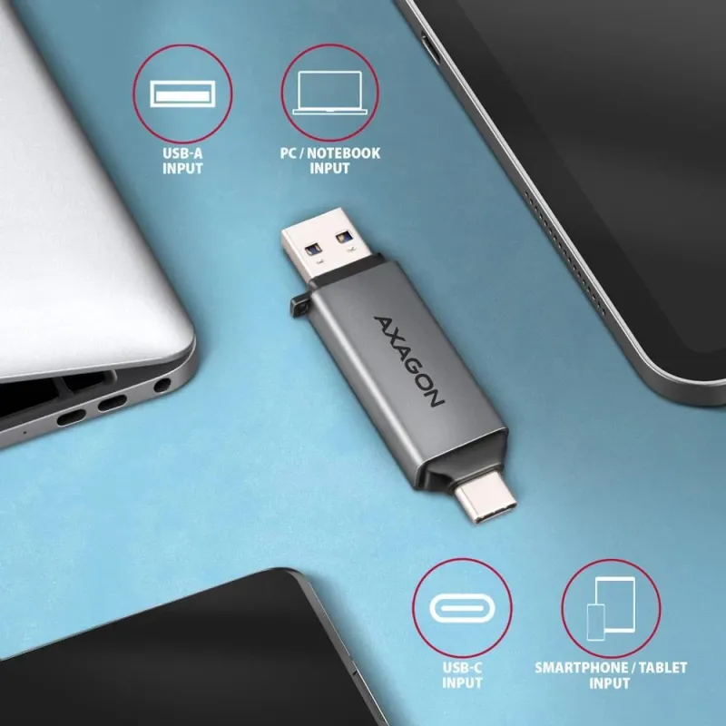 AXAGON Mobile USB 3.2 Gen 1 MINI card reader with USB-C and USB-A connectors - CRE-DAC