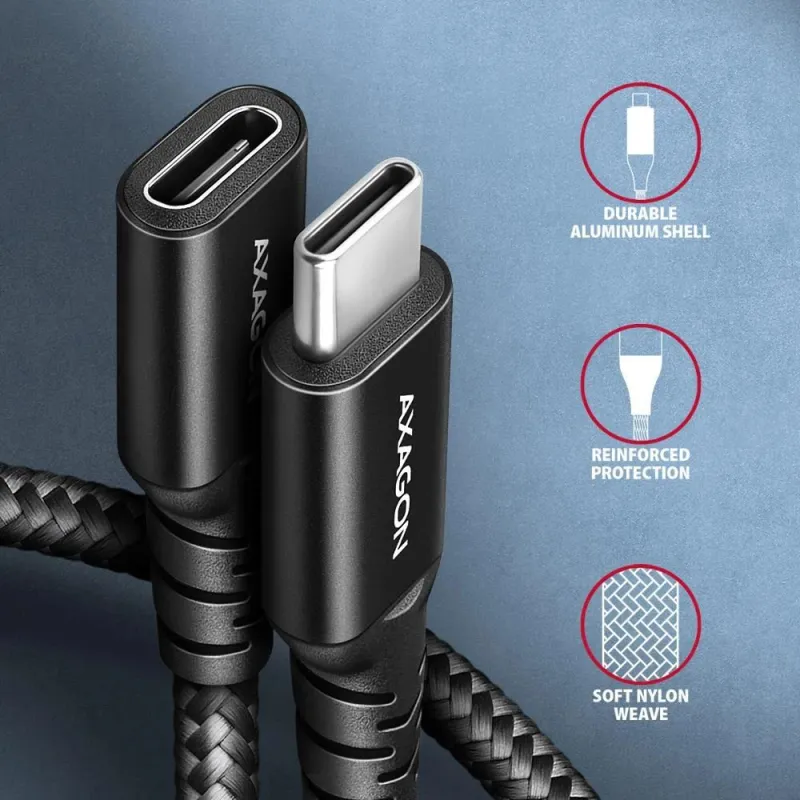 Cable usb-c extension 0.5m-black bucm32-cf05ab axagon