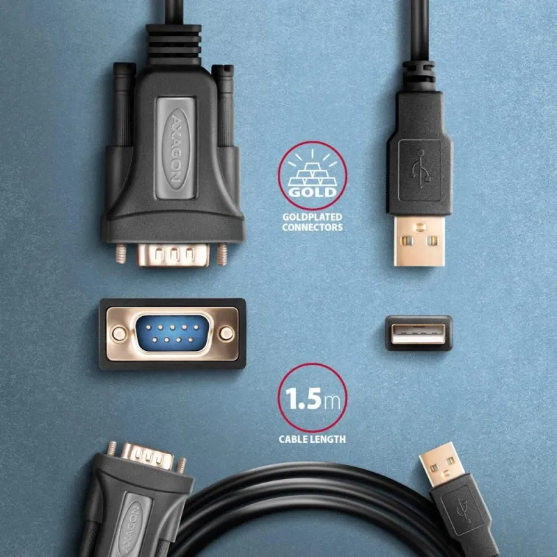 Cable usb2.0 to rs-232-1.5m ads-1pqn axagon