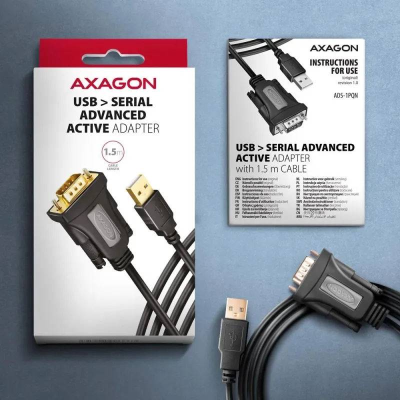 Cable usb2.0 to rs-232-1.5m ads-1pqn axagon