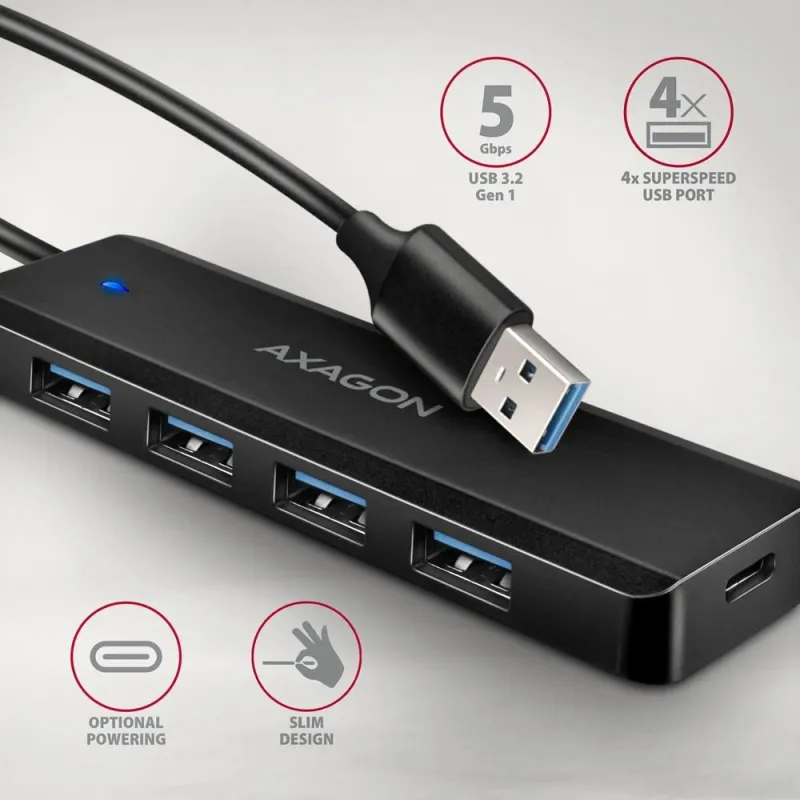 AXAGON Travel four-port USB-A 5Gbps hub - HUE-C1A