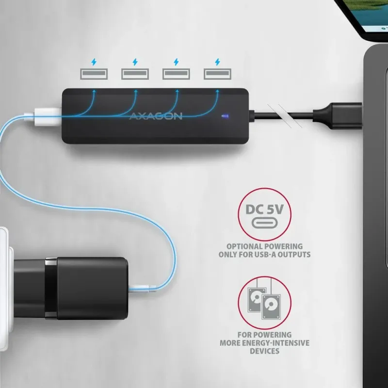 AXAGON Travel four-port USB-A 5Gbps hub - HUE-C1A