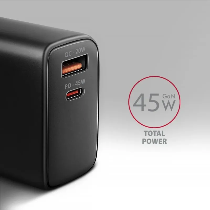 Mobile charger wall usb 45w-gan 2port acu-pq45 axagon