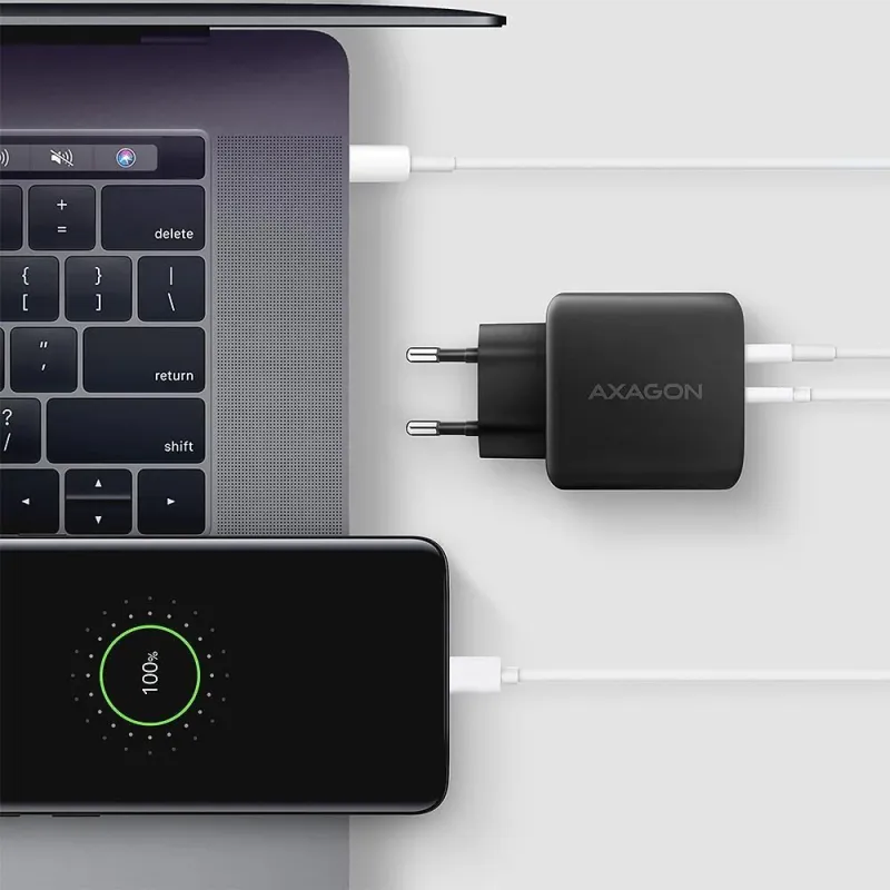 Mobile charger wall usb 45w-gan 2port acu-pq45 axagon