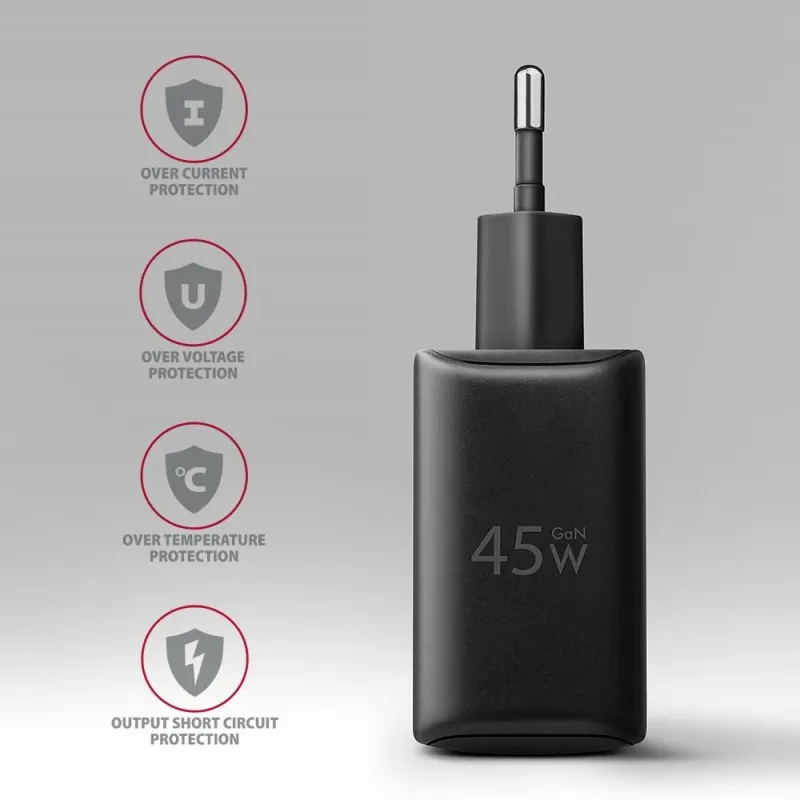 Mobile charger wall usb 45w-gan 2port acu-pq45 axagon