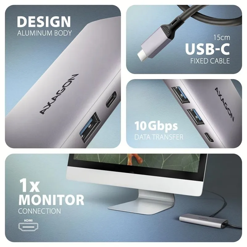 I-o hub usb-c 6in1 10gbps-0.15m hmc-6g2l axagon