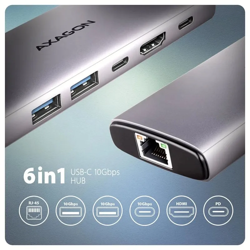 I-o hub usb-c 6in1 10gbps-0.15m hmc-6g2l axagon