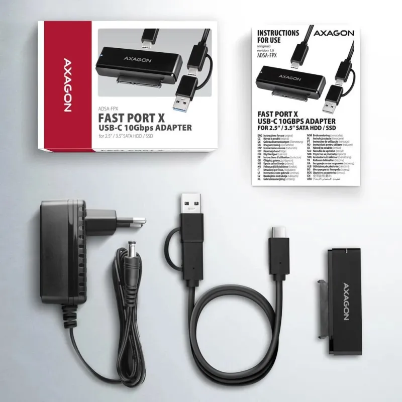 Ssd acc adapter usb-c-sata 6g-10gbps 0.6m adsa-fpx axagon