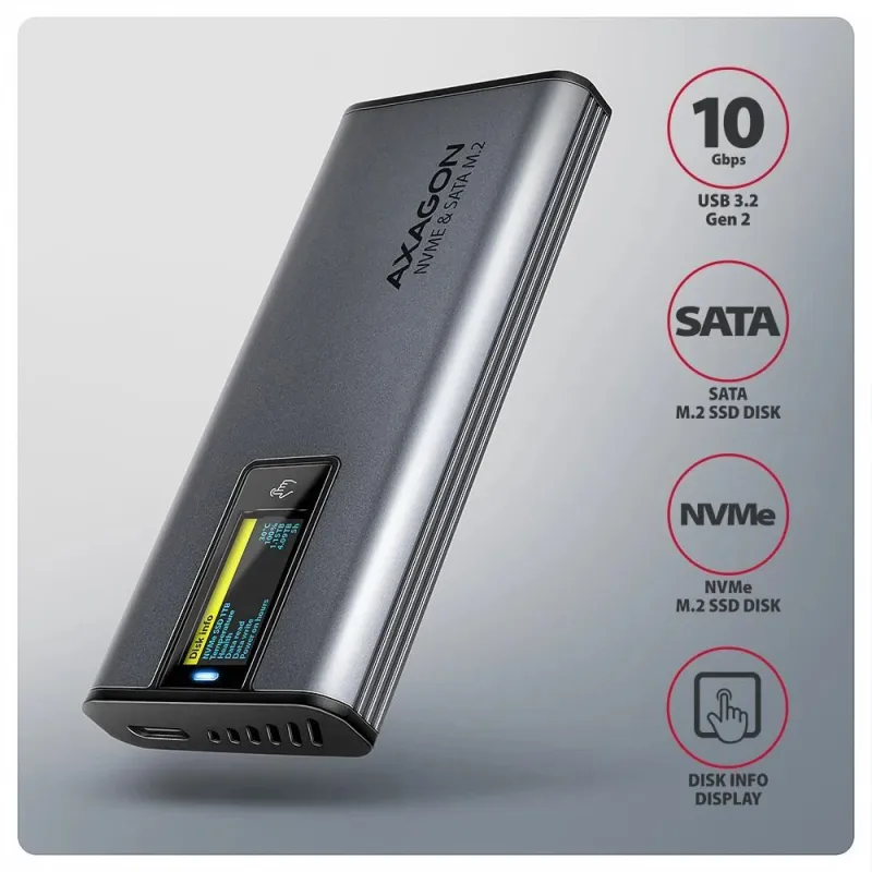 Ssd acc enclosure m.2 nvme-sata usb3.2 eem2-sd2 axagon