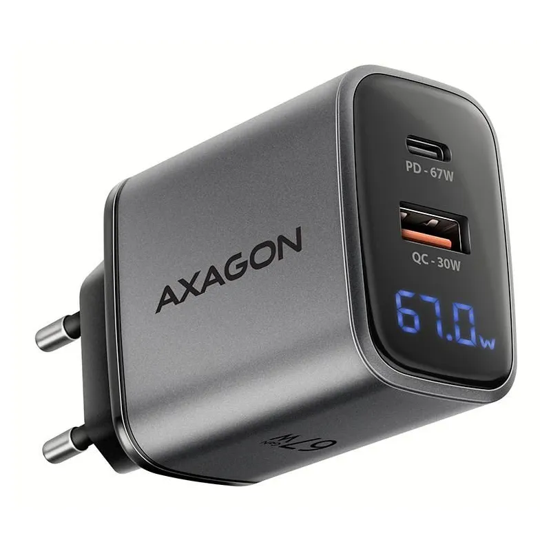 Mobile charger wall usb 67w-gan 2port acu-pq67d axagon