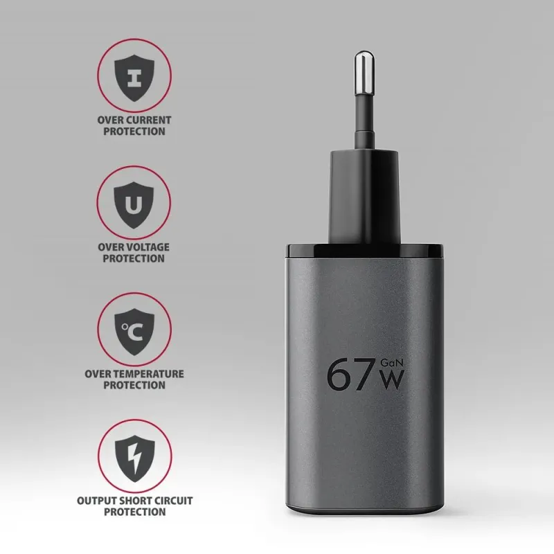 Mobile charger wall usb 67w-gan 2port acu-pq67d axagon