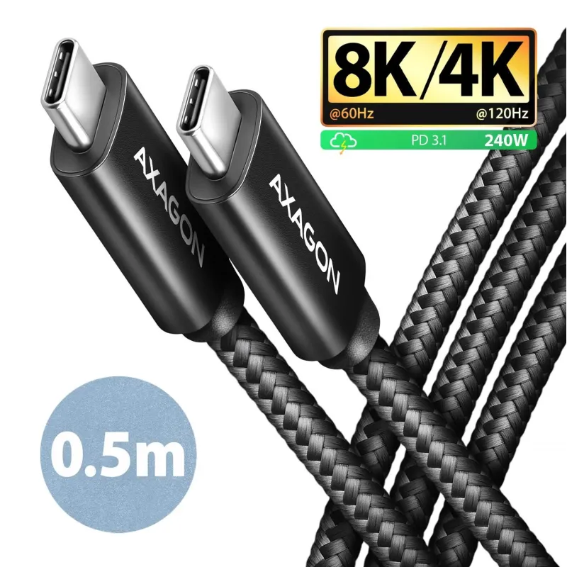 Cable usb-c to usb-c 0.5m 240w-8k black bucm4x-cm05ab axagon
