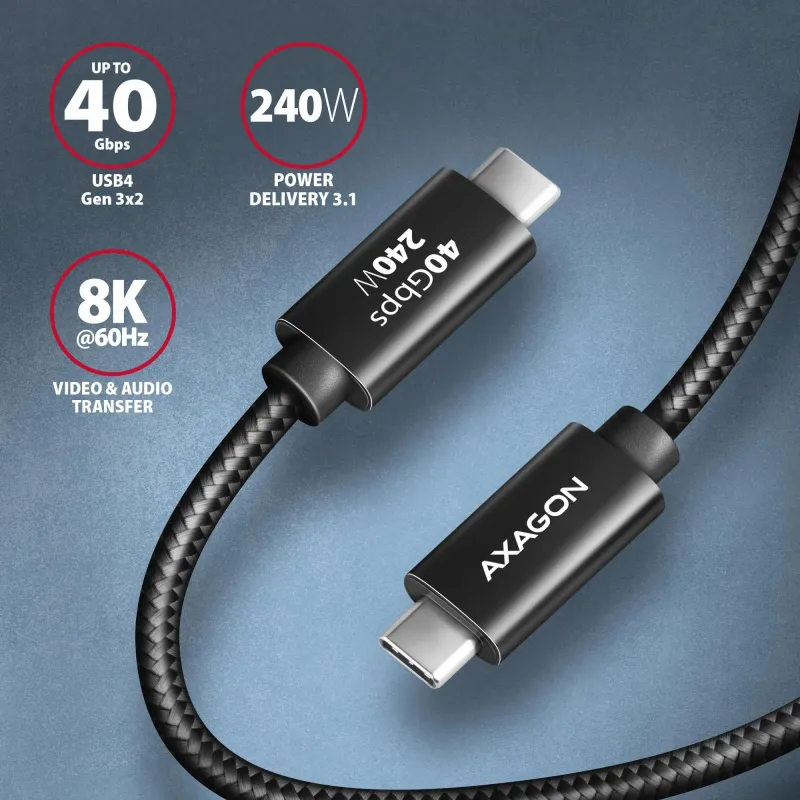 Cable usb-c to usb-c 0.5m 240w-8k black bucm4x-cm05ab axagon