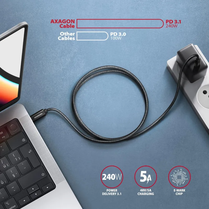 Cable usb-c to usb-c 0.5m 240w-8k black bucm4x-cm05ab axagon