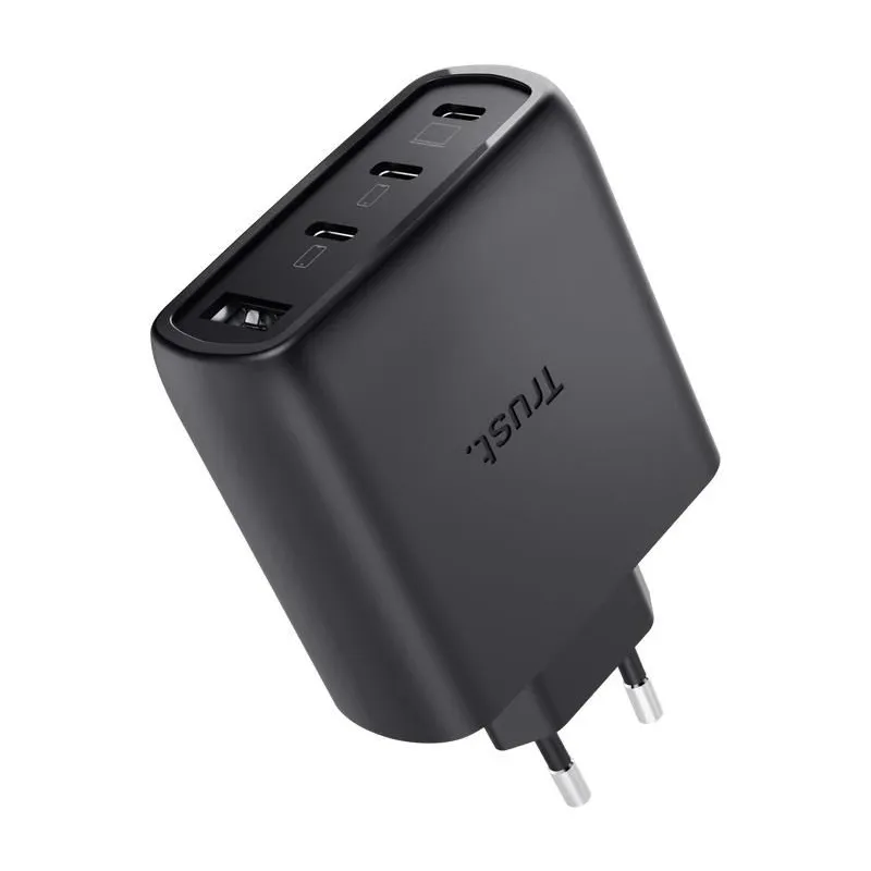 Mobile charger wall maxo 65w-4-port gan black 26067 trust
